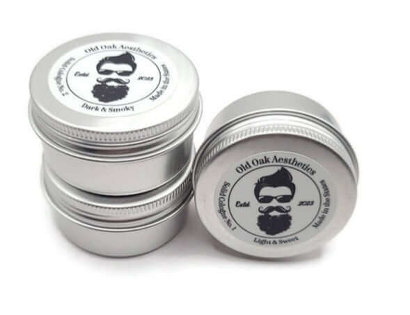 solid cologne, 1oz tin, light & sweet, dark & smokey, rich & woody scents