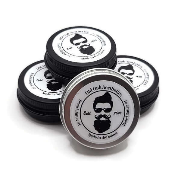 sample pack, 4 tin sample, 1/2oz tins, solid cologne and beard butter samples